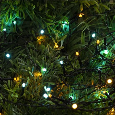 Гирлянда «Нить», 5 м, IP44, 50 LED, 2 режима, солнечная батарея, тёмная нить, свечение жёлтое/аквамарин