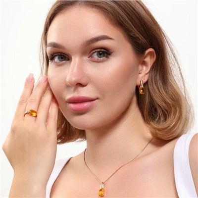 Комплект ювелирной бижутерии коллекция "Дубай" серьги, кулон и кольцо 17 р, покрытие позолота, вставка: фианиты, цвет: желтый, арт.215.387-17