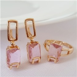 Комплект ювелирная бижутерия коллекция  "Дубай" серьги и кольцо 18 р, покрытие: позолота, вставка: фианиты, цвет: розовый, арт.217.310-18