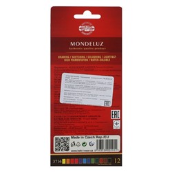 Карандаши цветные акварельные набор 12 цветов, Koh-I-Noor Mondeluz 3716