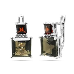 Серьги из серебра раухтопаз, гранат, Измир