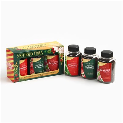 Чай подарочный новогодний «Уютного года», вкусы: мята, яблочный штрудель, чабрец, 150 г (набор 3 шт.×50 г)