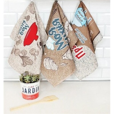 К-т полотенец "Правила кухни" 50*60 см. - 3 шт. рогожка хлопок 100%