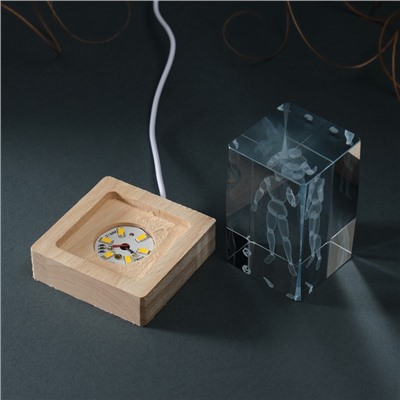 Фигурка светящаяся стекло «Прямоугольник. Шарнирный человек», подставка дерево, USB, 7×7×10