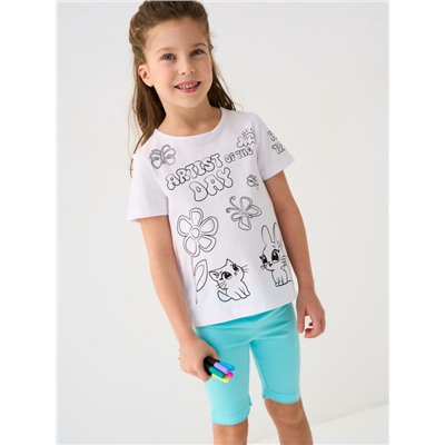 Комплект для девочек: фуфайка трикотажная (футболка), фломастеры для рисования по ткани