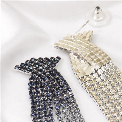 Серьги длинные висячие со стразами "Вечерние", цвет: серебристый и сине-черный, арт.012.031