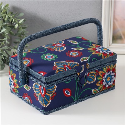 Шкатулка для рукоделия и шитья «Цветочная мозаика», хранение ниток, иголок, мелочи, 24×16×11 см