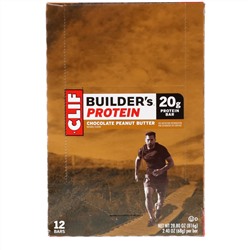Clif Bar, Протеиновый батончик Builder's с шоколадом и арахисовым маслом, 12 батончиков, весом 68 г (2,4 унции) каждый