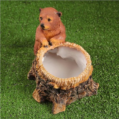 Декоративное кашпо для цветов «Пень с мишкой», 2.1 л, d=12 см, h=19 см, полистоун