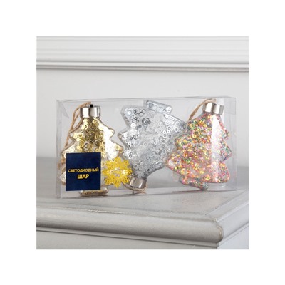 Набор ёлочных шаров «Ёлочки», 3 шт., 1 LED, от батареек, свечение тёплое белое, RGB, белое