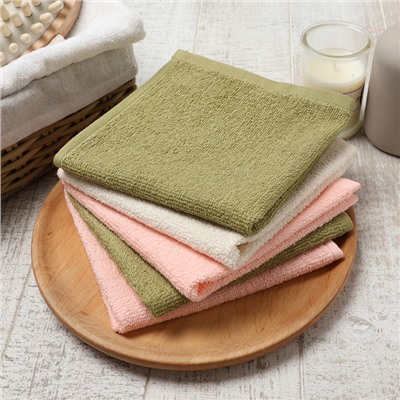 Салфетки махровые «Этель» Botanic, 5 шт., 30×30 см, хлопок 100%, зелёные/розовые