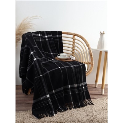 Плед с бахромой «Этель. Клетка», 120×160 см, чёрный
