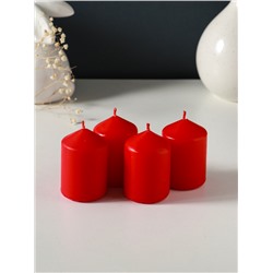 Набор: свеча-цилиндр 4×6 см, 70 г, 4 шт., красный