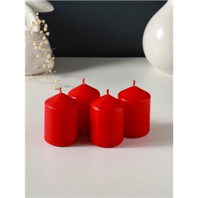 Набор: свеча-цилиндр 4×6 см, 70 г, 4 шт., красный