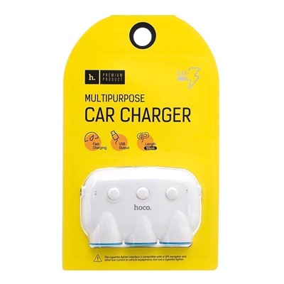 Автомобильный разветвитель прикуривателя Hoco C1 3in1  2USB (white)