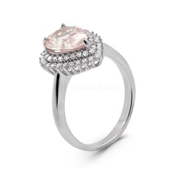 Кольцо из серебра с ситаллом морганит и кб. цирконием родированное 925 пробы TMR-031