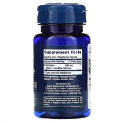 Life Extension, L-карнитин, 500 мг, 30 вегетарианских капсул
