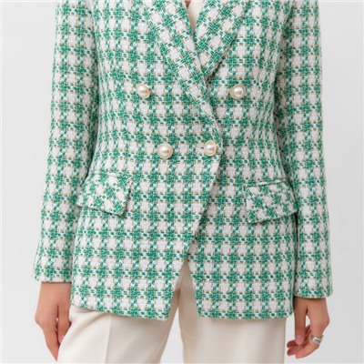 Пиджак женский твидовый двубортный MIST, размер 48. зелёный