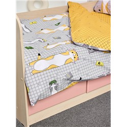 Постельное белье детское поплин с простыней на резинке - Кот-батон