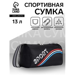Сумка спортивная на молнии, боковой карман/сетка, регулируемый ремень, маленький размер, чёрная/триколор