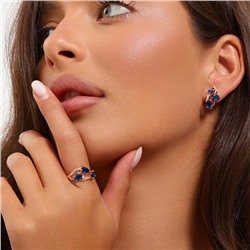 Комплект ювелирной бижутерии коллекция "Дубай" серьги и кольцо 19 р, покрытие позолота, вставка: фианиты, цвет: синий, арт.215.515-19