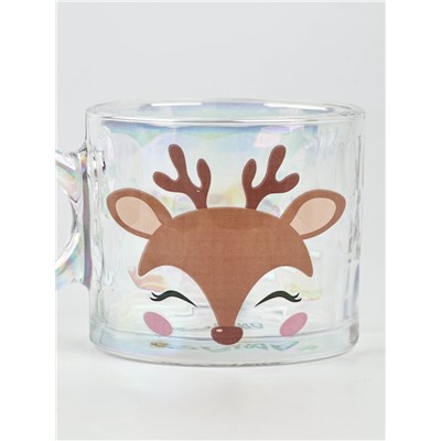 Кружка новогодняя стеклянная «Олененок», 300 мл, голография