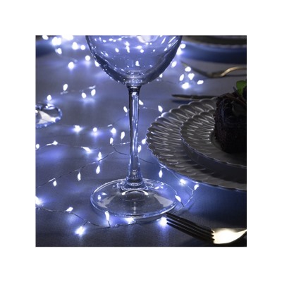 Гирлянда «Мишура» 2 м роса, IP20, серебристая нить, 100 LED, свечение белое, USB