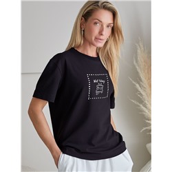 Футболка с принтом свободная эластичная из премиального хлопка