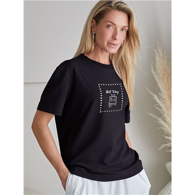 Футболка с принтом свободная эластичная из премиального хлопка