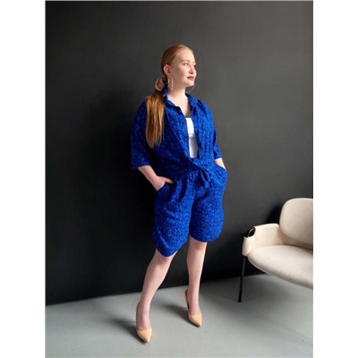 Костюм штапель рубашка _ шорты 1252 (Леопард синий)