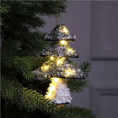 Светодиодная фигура из мишуры «Елочка серебристая» 17×13 см, 10 LED, батарейки AG10×3 (в комплекте), свечение тёплое белое