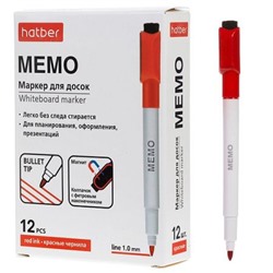 Маркер для магнитной доски закругленный на магните со стирателем 1мм "Memo" красный (087374) (12 шт. в картонной коробке) Хатбер