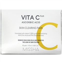 Missha, Vita C Plus Ascorbic Acid, Skin Clearing Pads, 60 Pads
