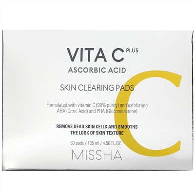 Missha, Vita C Plus Ascorbic Acid, Skin Clearing Pads, 60 Pads
