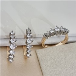 Комплект ювелирной бижутерии коллекция "Дубай" серьги и кольцо 19 р, покрытие позолота, вставка: фианиты, цвет: прозрачный, арт.216.468-19