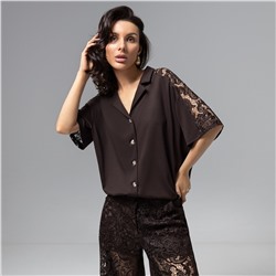 Рубашка, комбинированный с кружевом, Стильное дежавю (горький шоколад)