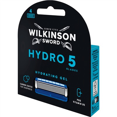 Кассеты для бритвы Schick (Wilkinson Sword) HYDRO-5 Carbon Coated Hydrating Gel (4шт)