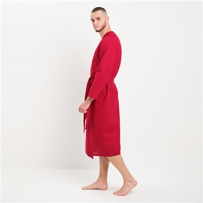 Халат мужской вафельный запашной, вишня, размер 54, 160 г/м²