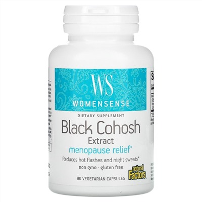 Natural Factors, WomenSense, Black Cohosh Extract, Menopause Relief, 90 Vegetarian Capsules