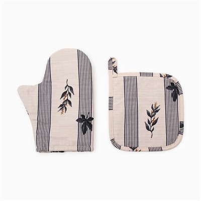 Набор кухонный «Этель» Leaves: варежка-прихватка, прихватка 100% хлопок, репс 220 г/м²