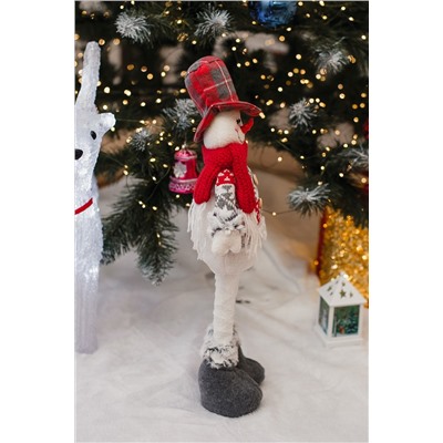 Игрушка новогодняя с выдвижными ногами Снеговик платье серое