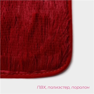 Коврики для ванной и туалета Доляна «Пушистик», 2 шт., 38×40 см, 40×60 см, бордовые