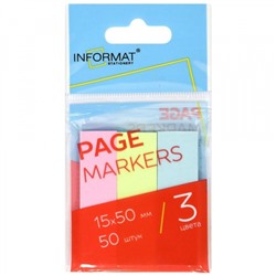 Закладки с клеевым краем 15х50 мм 3цв х 50л ПАСТЕЛЬ бумажные Z1550-3P inФОРМАТ