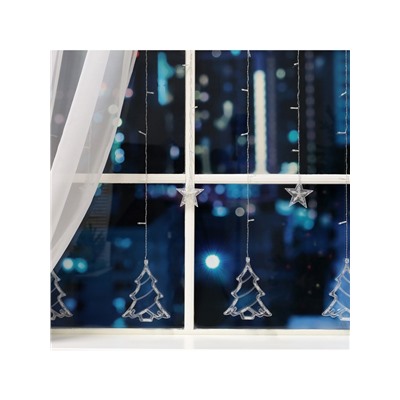 Гирлянда «Бахрома» 2.4×0.9 м с насадками «Ёлки», IP20, прозрачная нить, 138 LED, свечение тёплое белое, 8 режимов, 220 В