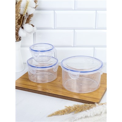 Набор пластиковых контейнеров Стандарт круглый 3 штуки 180/530/1050 мл / 90400 /уп 48/ ДОП СКИДКА НА КОРОБ 3%