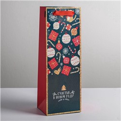 Пакет подарочный новогодний под бутылку «Счастья в Новом году», 13×35×10 см