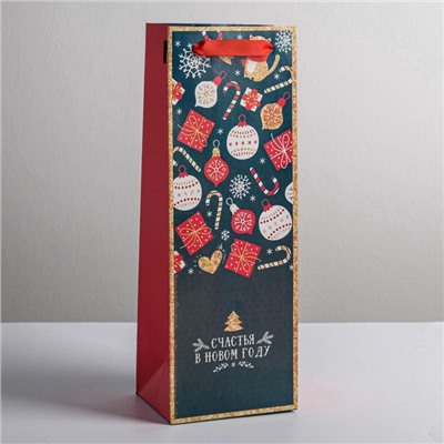 Пакет подарочный новогодний под бутылку «Счастья в Новом году», 13×35×10 см