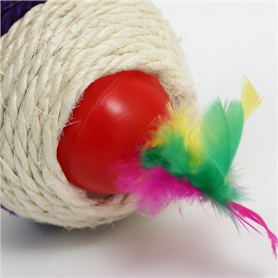 Шарик сизалевый большой с пластиковым внутри, 7.5 см, фиолетовый/белый