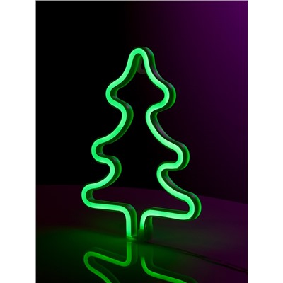 Неоновая вывеска «Ёлка» 20×25 см, батарейки ААх3 (не в комплекте), USB, свечение зелёное