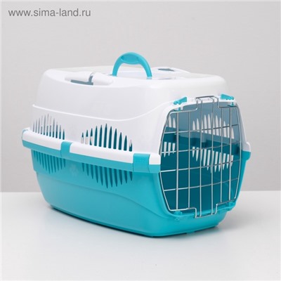 Переноска для животных до 12 кг «Пижон» 49×33×32 см, металлическая дверь, бело-бирюзовая